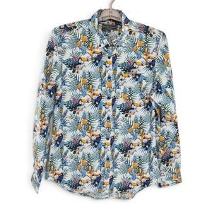 Paisley & Gray Button Down Shirt Mens Large White Tropical Toucan Pineapple Slim
